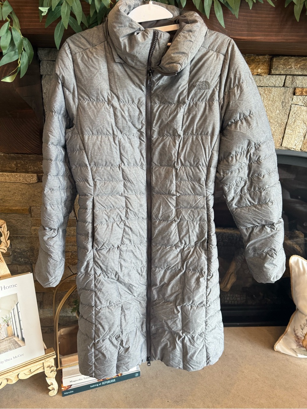 The North Face Women's Gray Long Quilted Puffer Coat